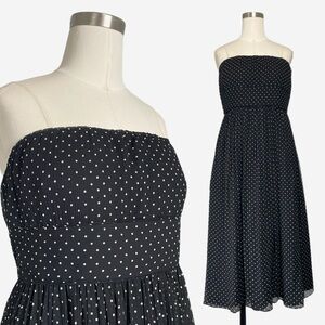 Vintage Y2K Jcrew Silk polka dot strapless dress classic preppy neutral spring M